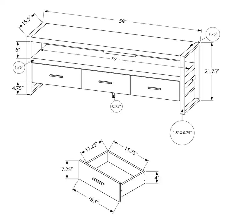 Meuble TV moderne de 152 cm avec rangement et gestion des câbles pour TV jusqu'à 65 pouces - Marron