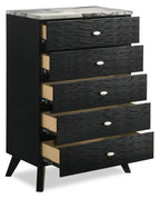 Commode de chambre à coucher, 5 tiroirs, 32,4 larg. x 48,3 haut., moderne du milieu du siècle