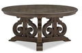 Bellamy 40 Traditional Round Coffee Table - Dark Brown Pine with Scroll Design Wood Base