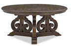 Bellamy 40 Traditional Round Coffee Table - Dark Brown Pine with Scroll Design Wood Base