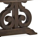 Table basse ronde traditionnelle 40 - Pin marron foncé avec base en bois à motifs de volutes