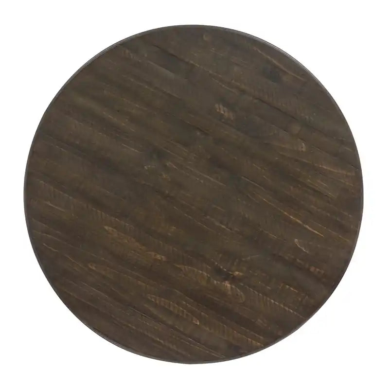 Table basse ronde traditionnelle 40 - Pin marron foncé avec base en bois à motifs de volutes