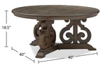 Table basse ronde traditionnelle 40 - Pin marron foncé avec base en bois à motifs de volutes