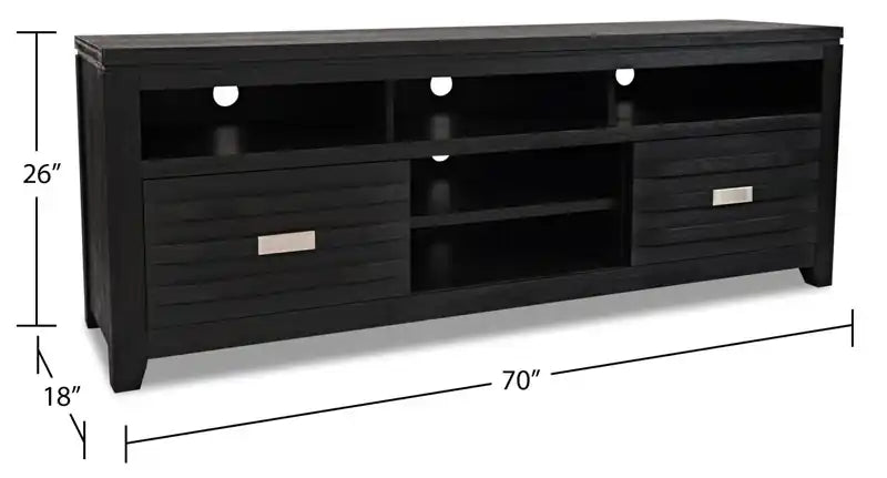 Meuble TV de 70 po avec rangement et gestion des câbles pour téléviseurs jusqu'à 80 po - Gris
