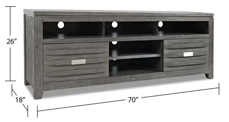 Meuble TV de 70 po avec rangement et gestion des câbles pour téléviseurs jusqu'à 80 po - Gris