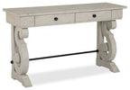 Bronwyn 50 Traditional Sofa Table with Storage - Alabaster Pine with Scroll Design Wood Base