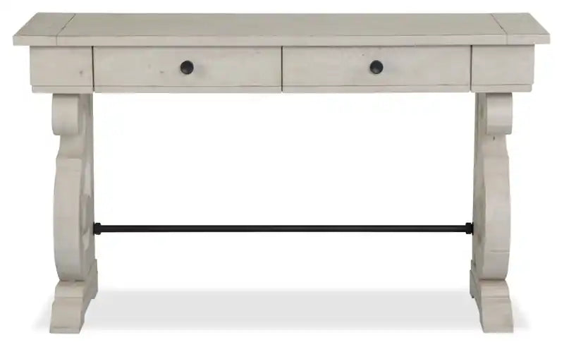 Console de canapé traditionnelle 50 po avec rangement – Pin albâtre avec base en bois à volutes