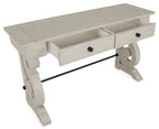 Console de canapé traditionnelle 50 po avec rangement – Pin albâtre avec base en bois à volutes