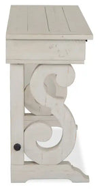 Console de canapé traditionnelle 50 po avec rangement – Pin albâtre avec base en bois à volutes