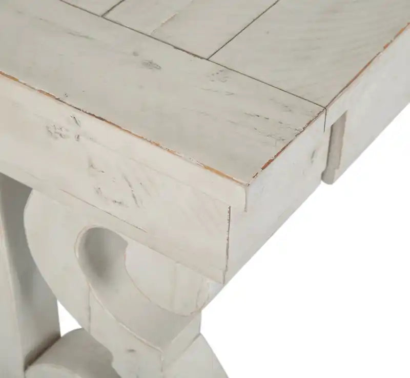 Console de canapé traditionnelle 50 po avec rangement – Pin albâtre avec base en bois à volutes