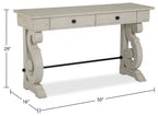 Console de canapé traditionnelle 50 po avec rangement – Pin albâtre avec base en bois à volutes