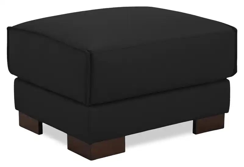Ottoman en cuir véritable pleine fleur 28 po avec pieds en bois - Blanc givré