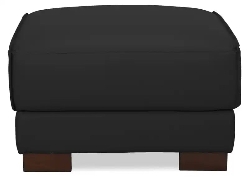 Ottoman en cuir véritable pleine fleur 28 po avec pieds en bois - Blanc givré