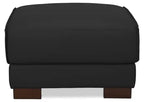 Ottoman en cuir véritable pleine fleur 28 po avec pieds en bois - Blanc givré