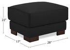 Ottoman en cuir véritable pleine fleur 28 po avec pieds en bois - Blanc givré