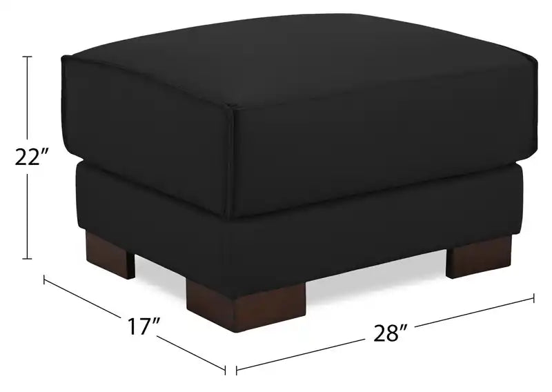 Ottoman en cuir véritable pleine fleur 28 po avec pieds en bois - Blanc givré