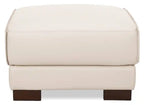 Ottoman en cuir véritable pleine fleur 28 po avec pieds en bois - Blanc givré