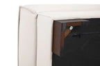 Ottoman en cuir véritable pleine fleur 28 po avec pieds en bois - Blanc givré