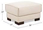 Ottoman en cuir véritable pleine fleur 28 po avec pieds en bois - Blanc givré