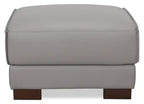 Ottoman en cuir véritable pleine fleur 28 po avec pieds en bois - Blanc givré