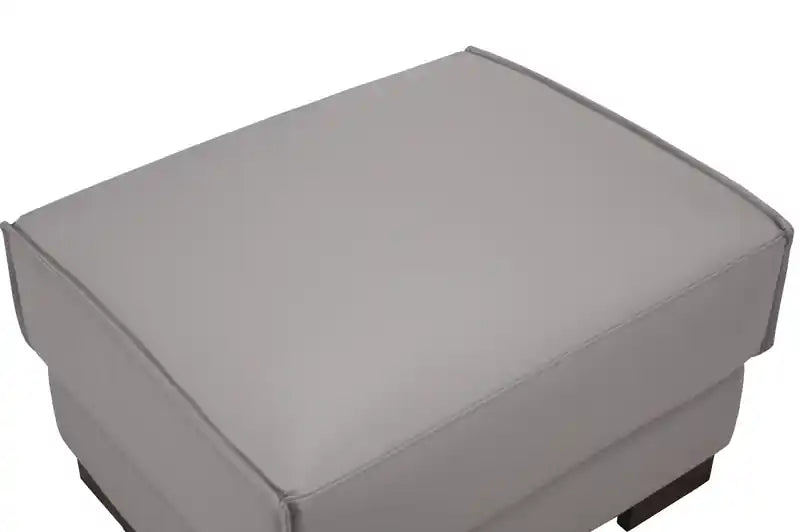 Ottoman en cuir véritable pleine fleur 28 po avec pieds en bois - Blanc givré