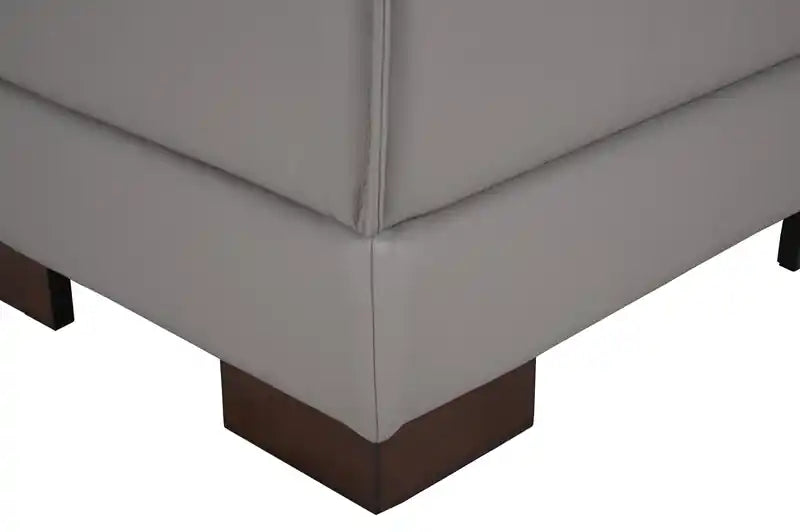 Ottoman en cuir véritable pleine fleur 28 po avec pieds en bois - Blanc givré