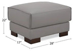 Ottoman en cuir véritable pleine fleur 28 po avec pieds en bois - Blanc givré