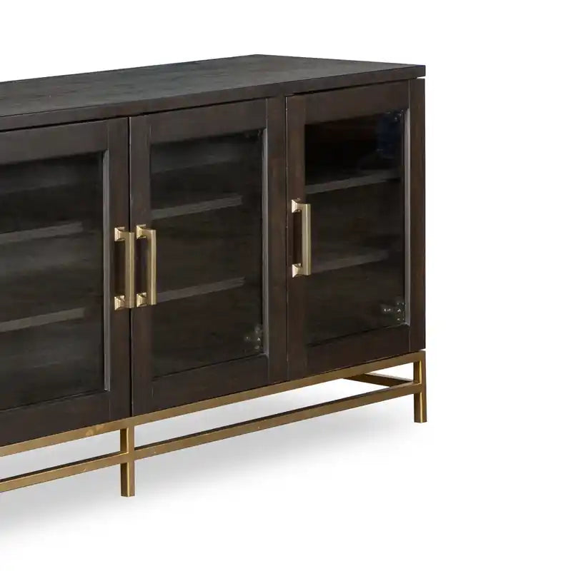 Meuble TV moderne en bois massif de 70 po avec rangement et gestion des câbles pour téléviseurs jusqu'à 75 po - Café