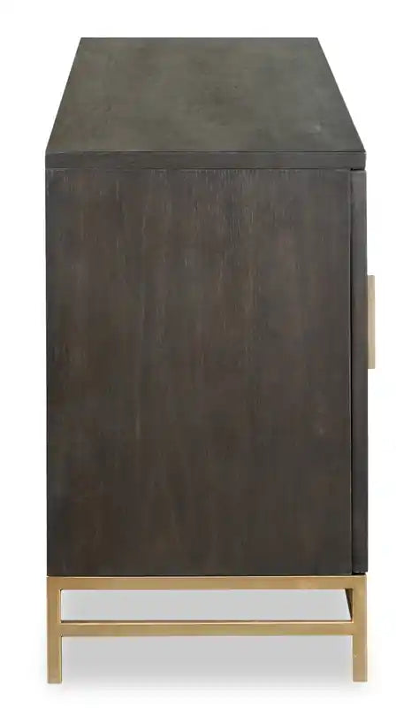 Meuble TV moderne en bois massif de 70 po avec rangement et gestion des câbles pour téléviseurs jusqu'à 75 po - Café