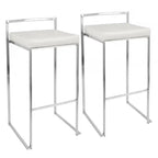 LumiSource Fuji White Faux Leather Contemporary Stackable Barstool