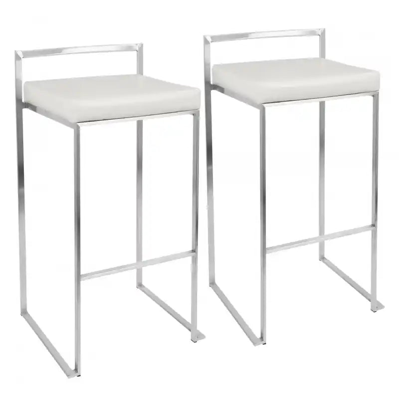 LumiSource Fuji White Faux Leather Contemporary Stackable Barstool