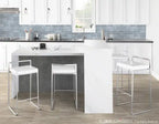 Tabouret de bar contemporain empilable en similicuir blanc