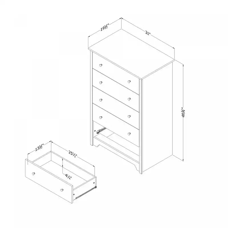 Commode 5 tiroirs - Blanc Pur