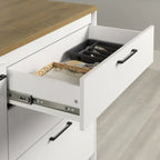 Îlot de cuisine avec porte et tiroirs - Blanc et érable muscade