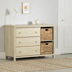 Commode 3 tiroirs avec paniers de rangement - Chêne blanchi