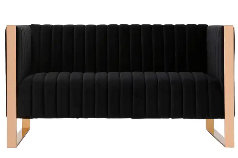 Manhattan Comfort Trillium 57.48 Velvet Loveseat - Black & Gold