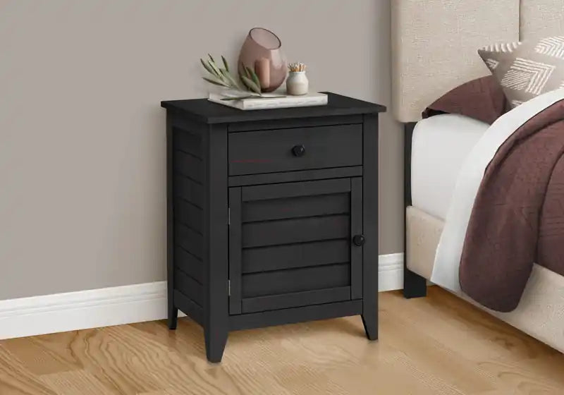 Table d'appoint de chevet avec tiroir de rangement et placage noir de style transitionnel pour chambre à coucher