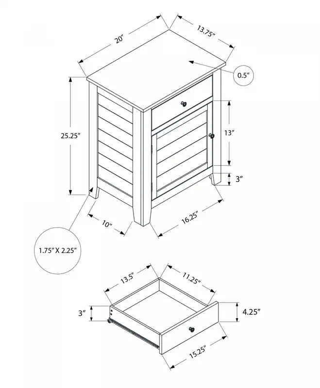 Table d'appoint de chevet avec tiroir de rangement et placage noir de style transitionnel pour chambre à coucher