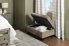 Poufs de rangement en tissu chenille avec pieds en bois - 66 cm