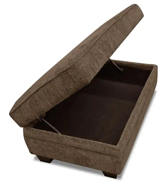 Poufs de rangement en tissu chenille avec pieds en bois - 66 cm