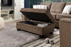 Poufs de rangement en tissu chenille avec pieds en bois - 66 cm