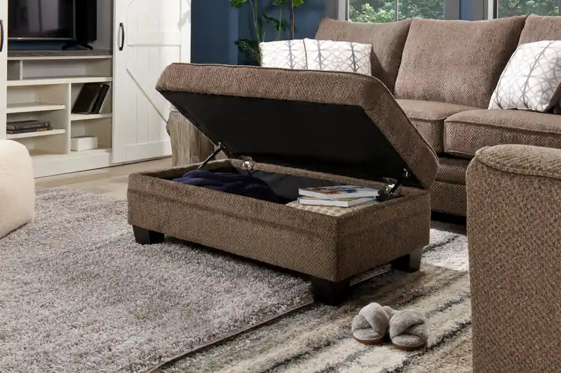 Poufs de rangement en tissu chenille avec pieds en bois - 66 cm