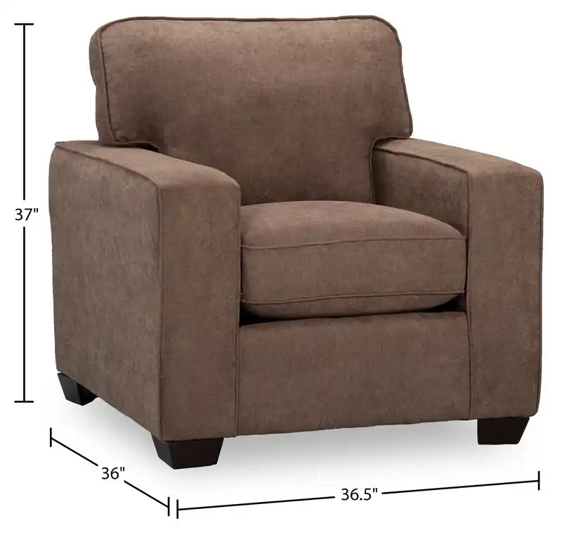Fauteuil en tissu chenille 36.5 avec accoudoirs droits – Marron Moka