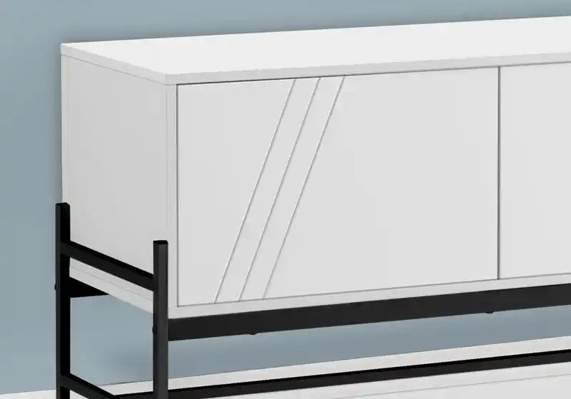 Meuble TV moderne de 59 po avec rangement et gestion des câbles pour téléviseurs jusqu'à 65 po - Blanc