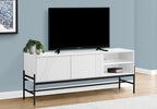 Meuble TV moderne de 59 po avec rangement et gestion des câbles pour téléviseurs jusqu'à 65 po - Blanc
