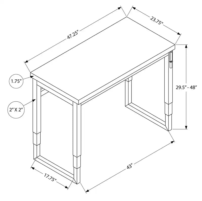 47.25 Bureau réglable en hauteur - Noir/Argent
