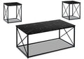 Kasey 42.25 Modern 3-Pack Coffee + 2 End Tables - Black Marble Look with Black Metal Base