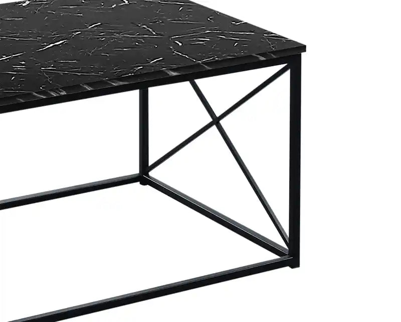 42,25 Table basse moderne + 2 tables d'appoint - Aspect marbre noir avec base en métal noir