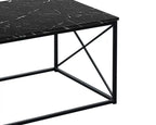 42,25 Table basse moderne + 2 tables d'appoint - Aspect marbre noir avec base en métal noir