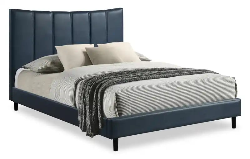 Paseo Platform Bed in Navy Vegan-Leather Fabric